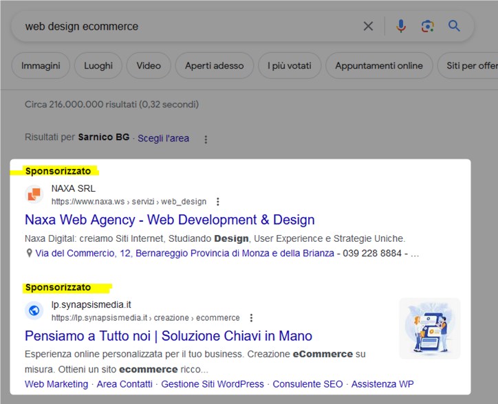 Cosa è la SERP? Significato, composizione e funzionamento 4 annunci serp