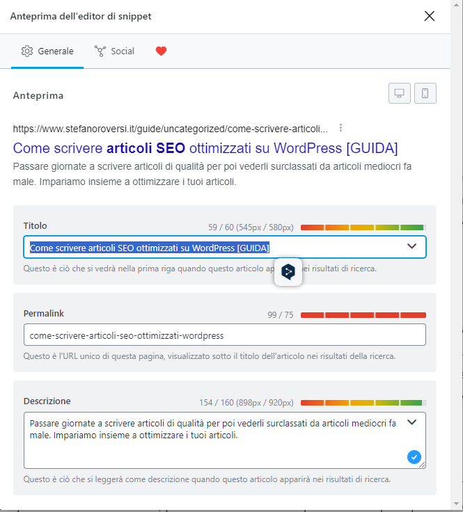 7 Steps per Scrivere articoli SEO ottimizzati per i lettori 8 Screenshot che mostra ottimizzazione SEO del Tag Title di un articolo su WordPress