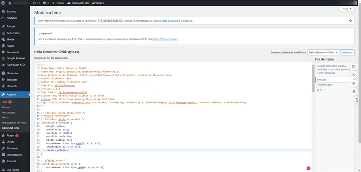 backend wordpress durante la personalizzazione di un tema