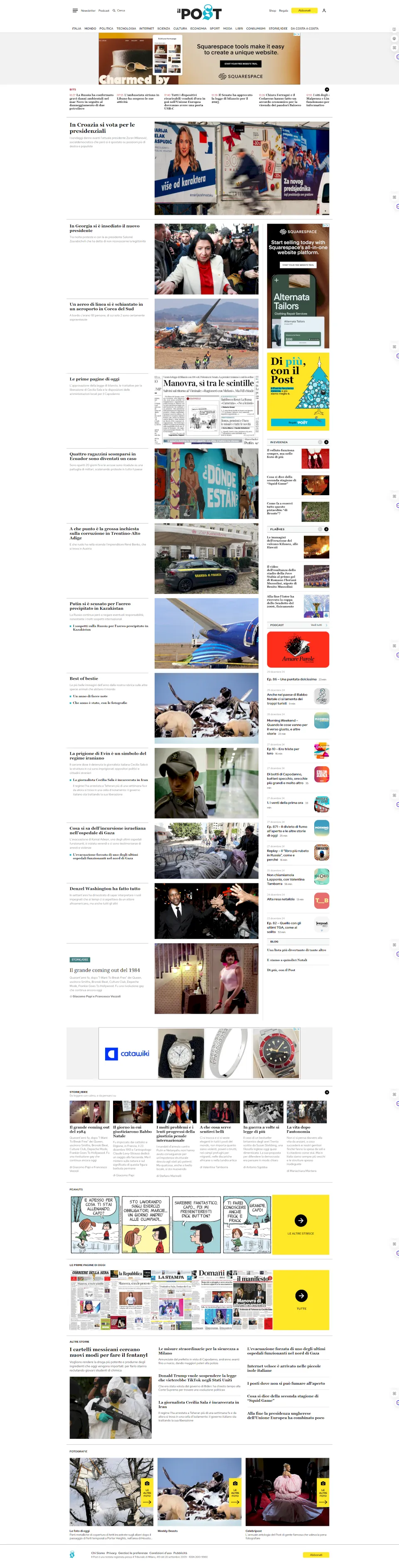 Guida alle tipologie di siti web 25 Homepage de Il Post con mix di notizie, articoli in evidenza e banner per l'abbonamento al servizio premium