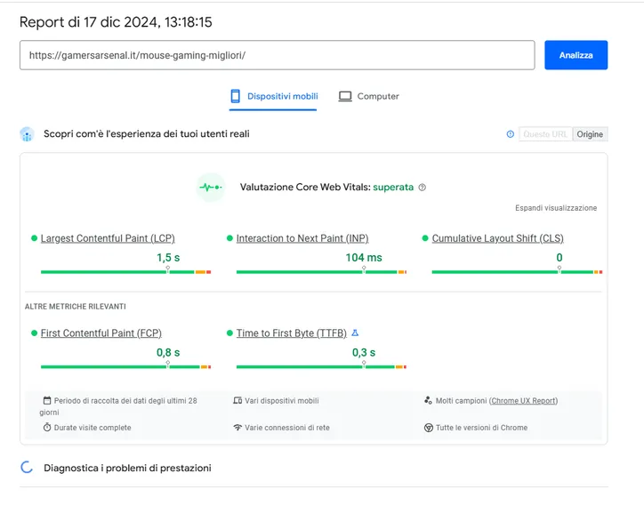 seo tecnica prestazioni sito web analisi google page speed