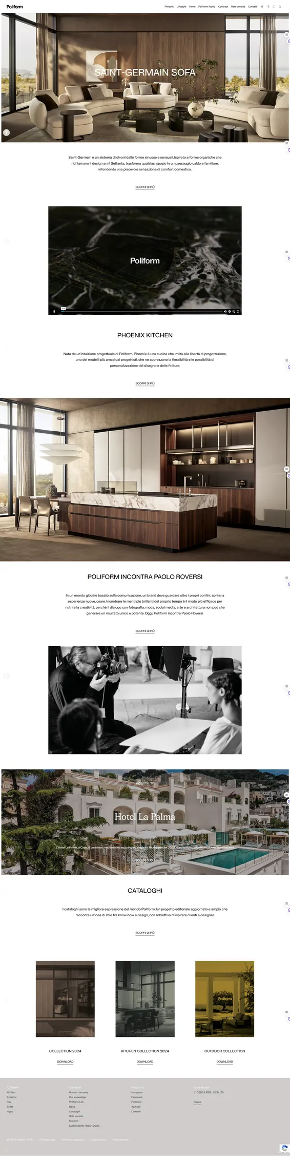 Guida alle tipologie di siti web 11 Il sito Poliform come esempio di catalogo digitale: navigazione verticale, foto ambientate di alta qualità e focus sulla presentazione dei prodotti senza elementi di e-commerce